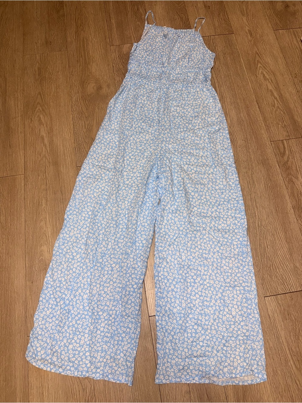 H&M Light Blue Floral Strap Wide-Leg Jumpsuit